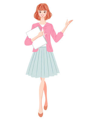 ピンクのカーディガンを着たボブカットの女の子のイラスト