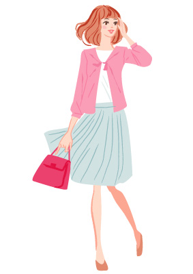 ピンクのカーディガンを着てバッグを持った女の子のイラスト