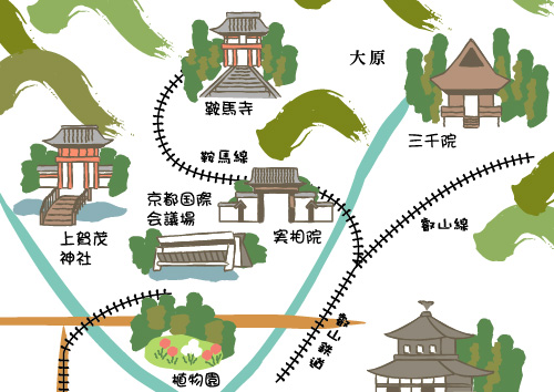 京都市内の主要道路と名所旧跡のアイコン