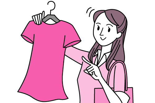 ショッピングする女性のビジネス線画イラスト