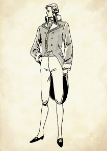 フラックとキュロットを着た正装姿のフランス貴族の男性のイラスト
