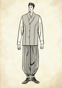 現代風チョゴリを着た韓国人の男性のイラスト