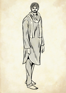 ターバンを巻きクルタパジャマを着たシク教徒の男性のイラスト