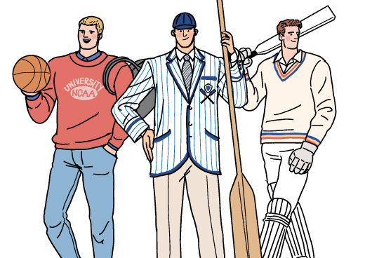 太中トシヤ：スポーツファッション姿のガッチリしたスポーツマン男性のメンズファッションイラスト