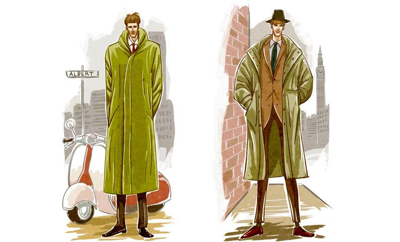 ロンドンの往年のストリートファッションの男性のイラスト