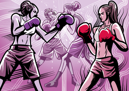 かっこいい女子ボクシング選手の試合のイラスト