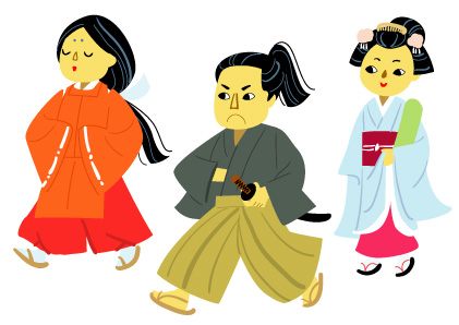 京都時代祭の坂本龍馬などに扮した子供のかわいいイラスト