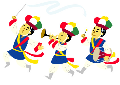 韓国民俗芸能の農楽を踊る子供のかわいいイラスト