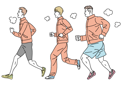 ランニングする男子体育会系大学生のかわいい線画イラスト